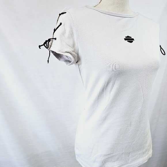 NWT Harley Davidson Tie Sleeve Graphic Tee - Picture 3 of 9